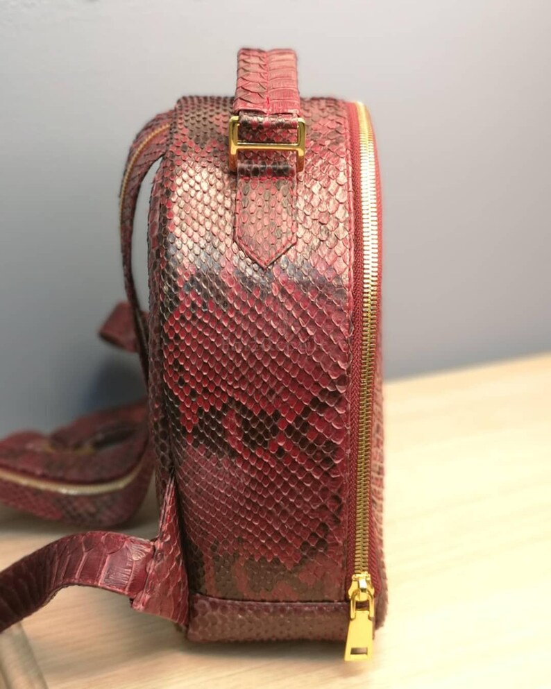 Maßgeschneiderte Python-Leder-Rucksack: Exotische Hauttasche in Kastanienbraun Bild 3