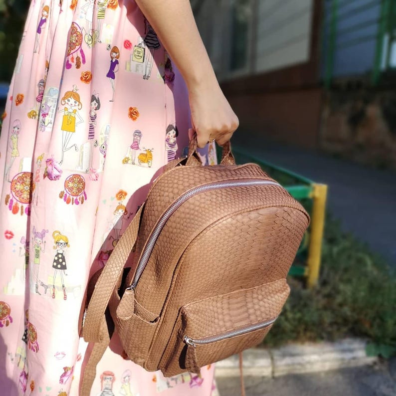 Bespoke Python Leather Backpack: Brown exotic skin bag image 2