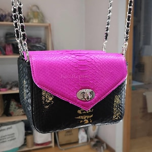 Bespoke Python Leather Shoulder Bag: Black exotic skin Evening Clutch