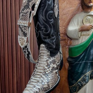 Bespoke Python Leather Cowboy Boots: Natural mix Brown exotic skin men shoes | Free Belt Included