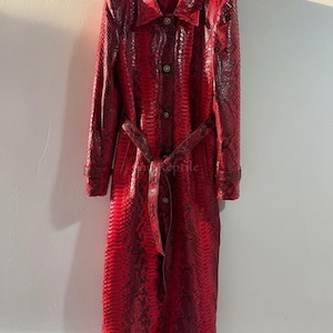 Bespoke Python Leather Long Coat: Natural Red exotic skin women midi and long fashion