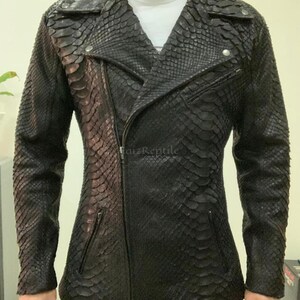 Bespoke King Python Leather Casual Jacket: Black exotic skin men blazer