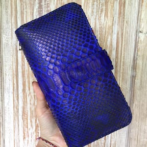 Bespoke Python Leather Wallet: Blue and Dark Green exotic skin money clips | Handmade bifold