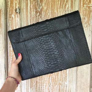 Bespoke Python Leather Clutch: Black exotic skin bag