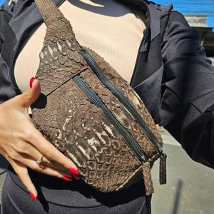 Bespoke Python Leather Slingbag: Washed Brown exotic skin crossbody bag