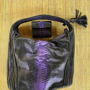 Bespoke Python Leather Shoulder Bag: Black exotic skin Evening Clutch