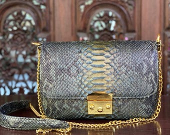 Maßgeschneiderte Python-Leder Umhängetasche: Graue exotische Haut Abend-Kupplung