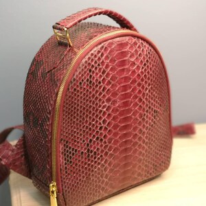 Maßgeschneiderte Python-Leder-Rucksack: Exotische Hauttasche in Kastanienbraun Bild 2