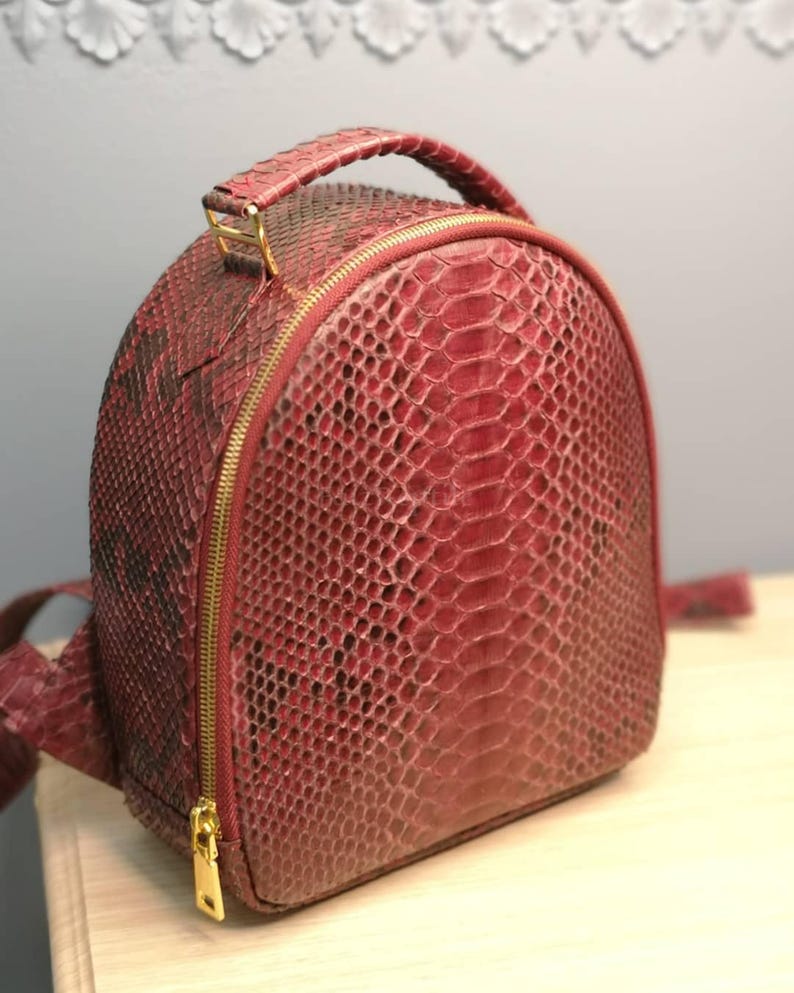 Maßgeschneiderte Python-Leder-Rucksack: Exotische Hauttasche in Kastanienbraun Bild 2