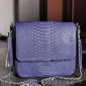 Bespoke Python Leather Shoulder Bag: Deep Blue exotic skin Evening Clutch