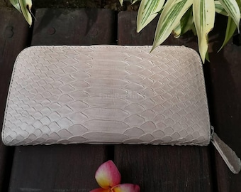Portefeuille sur mesure en cuir de python : pinces à billets en cuir exotique blanc | Portefeuille à deux volets fait main