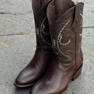 Bespoke Lizard Leather Cowboy Boots: Dark Brown exotic skin men shoes | Free Belt Included