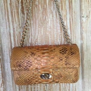 Bespoke Python Leather Shoulder Bag: Brown exotic skin Evening Clutch