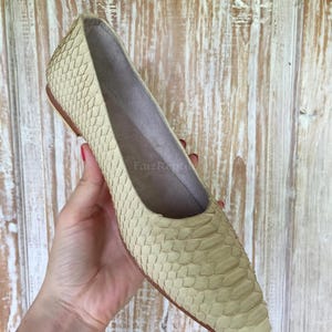 Bespoke Python Leather Slip On: Beige exotic skin women casual shoes