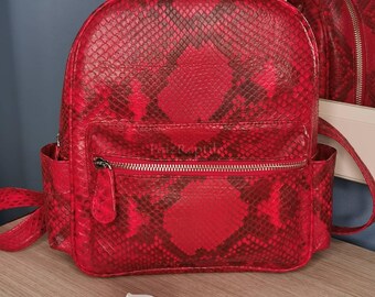 Zaino su misura in pelle di pitone: borsa in pelle esotica rossa