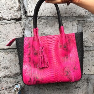 Bespoke Python Leather Handbag: Hot Pink exotic skin top handle bag