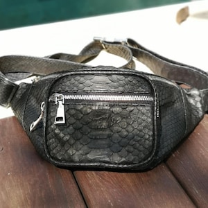 Bespoke Python Leather Slingbag: Washed Black exotic skin crossbody bag