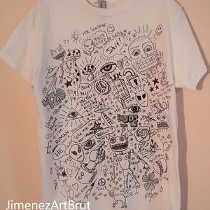 Hand-Painted T-Shirt, Hand-Drawn t-shirt, outsider Art T-Shirt / Uni-Sex Small