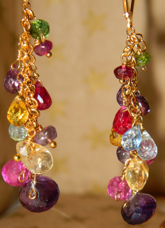 Items similar to Earrings, Splash of Colorful Gemstone Earrings