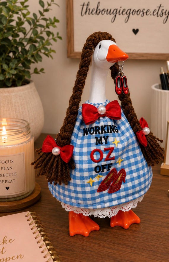 Wizard of Oz Dorothy Desk Goose Outfit | Handmade Blue Gingham Dress, Ruby Slippers