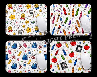 Tappetino per mouse scolastico personalizzato / Accessorio da scrivania con mele, pastelli e zaini
