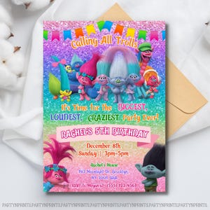 Editable Trolls Birthday Invitation, Trolls Craziest Party Invite Template, Queen Poppy and Branch Printable Invitation, Trolls Kids Party