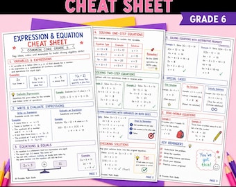 Guía rápida de álgebra para sexto grado / Guía de expresiones y ecuaciones (PDF)