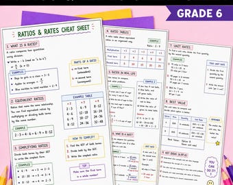 Guía de referencia/tutorial de matemáticas sobre razones y tasas para sexto grado (descarga digital)