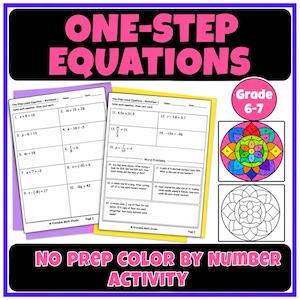 One-Step Linear Equations Color by Answer Activity | Grade 6–7 Math Worksheet