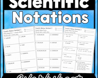 Hojas de ejercicios de notación científica para octavo grado / Práctica de notación científica estándar (PDF imprimible)