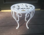 Vintage White Plant Stand - Metal Plant Stand - Cast Iron Plant Stand - Fern Stand - Small Table - Garden Decor