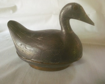 Vintage Metal Duck Trinket Box - Vintage Ring Box - Metal Duck - Dresser Storage - Hong Kong  - Mid Century - Duck - Metal Covered Duck B55