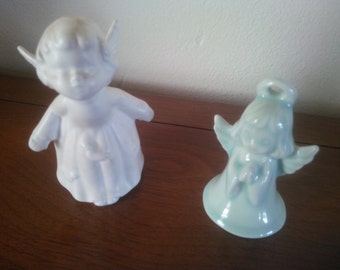 Vintage Pair of Angels - One Kissing Angel and One Light Blue Angel - Angel Figurines - Vintage Christmas - Angels