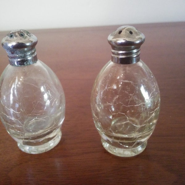 Vintage Salt and Pepper Shakers - Crackle Glass Salt and Pepper Shakers - Salt and Pepper Shakers - Clear Glass Salt and Pepper Shakers