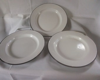 Vintage Enamelware Plates - Vintage Farmhouse Kitchen Decor - Plates - Metal Plates - Enamelware Plates - White Plates - B49