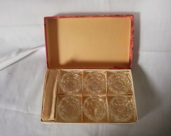 Set Of Six Salt Cellars with Spoons - Salt Cellars - Salts - Salt Dips - Salt Cellar - Salt Cellars with Glass Spoons - Vintage Salt Cellars