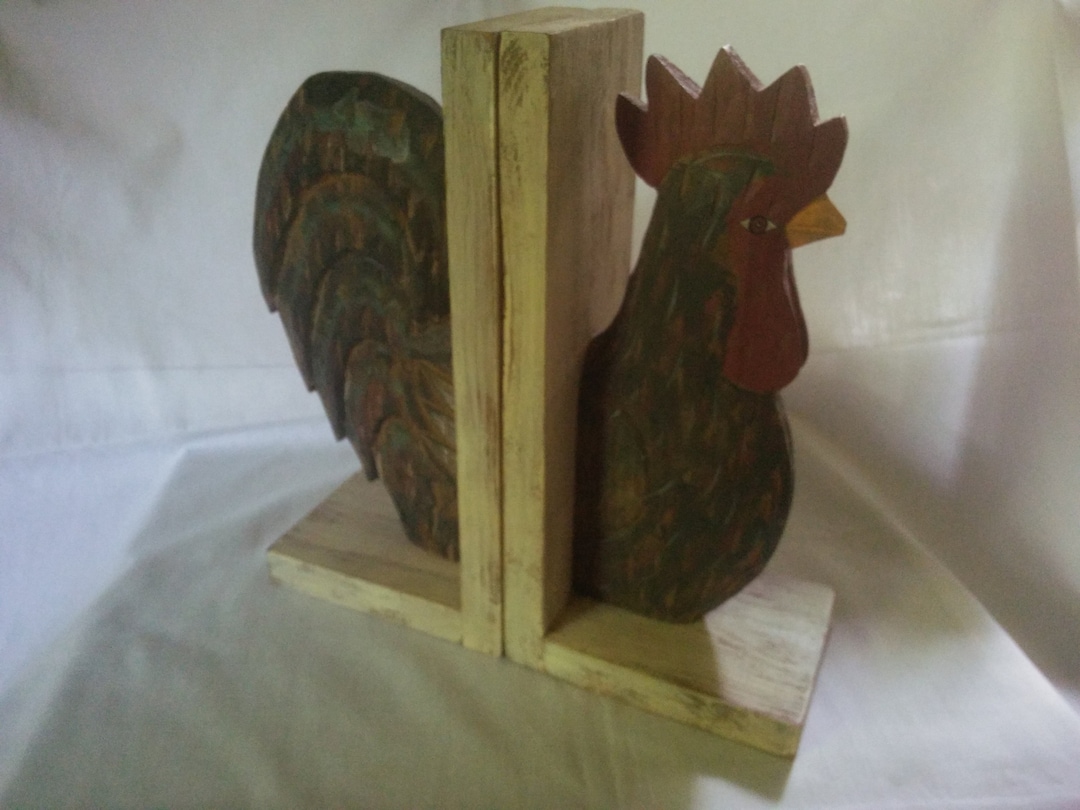 Vintage Carved Wood Rooster Bookends Bookends Wood Bookends Rooster