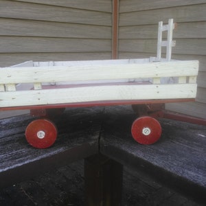 Vintage Red Wagon - Small Wagon - Red Wagon - Wagon with Wood Sides - Wood Wagon - Small Red Wood Wagon