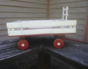 Vintage Red Wagon - Small Wagon - Red Wagon - Wagon with Wood Sides - Wood Wagon - Small Red Wood Wagon