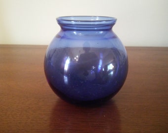 Vintage Cobalt Blue Fish Bowl Vase - Cobalt Blue Vase - Cobalt Vase - Small Round Vase - Vase - Round Vase - Blue Vase -