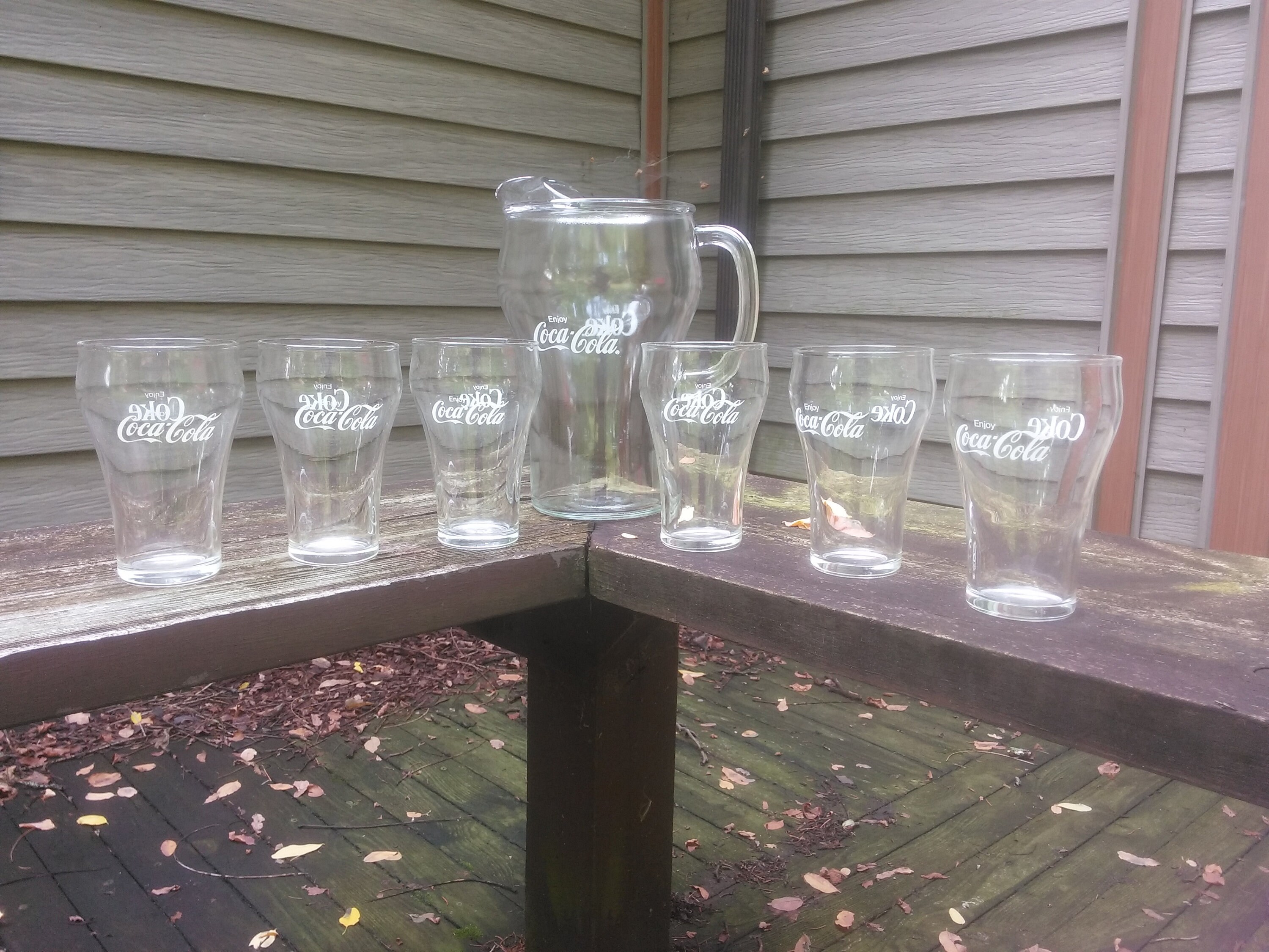 Vintage Set of Six Coke Glasses and Pitcher - Coke Glasses - Coca 