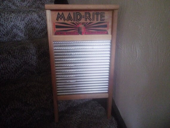 Vintage Maid-Rite Aluminum and Wood Washboard
