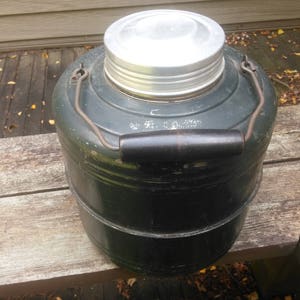 Vintage Ceramic Lined Metal Water Jug - Beverage Cooler - Vintage Camping - Metal Beverage Jug - One Gallon Cooler - image 2