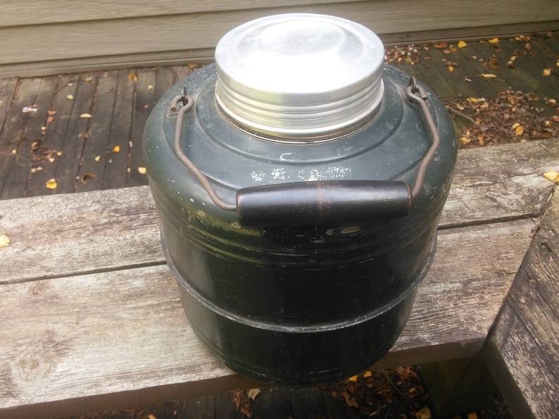 Vintage Ceramic Lined Metal Water Jug - Beverage Cooler - Vintage Camping - Metal Beverage Jug - One Gallon Cooler - image 2