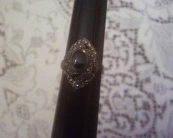 Vintage Back Onyx and Marquesite Ring - Vintage Ring - Vintage Jewelry - Marquesite Ring - Black Onyx Ring