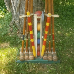 Vintage Six Player Wood Croquet Set with Stand - Garden Croquet - Croquet - Croquet Set - Vintage Croquet