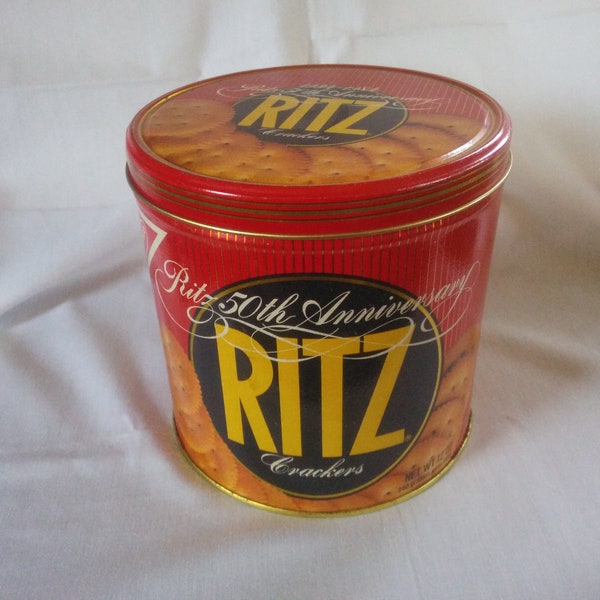 Vintage Nabisco Ritz Cracker Tin - Cracker Tin - Vintage Kitchen Decor - Storage Tin - Ritz Crackers - Farmhouse Kitchen- Ritz 50th Tin