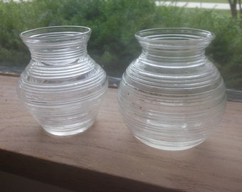 Vintage Pair of Threaded Vases - Small Clear Vases -  Small Vases - Threaded Vases - Small Vases - Window Decor - Threaded