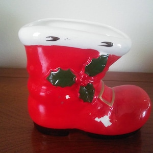 Vintage Christmas Boot Planter - Santa Boot Planter - Lefton Boot ...