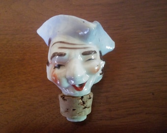 Vintage Ceramic Bottle Pourer - Vintage Bottle Stopper - Vintage Pirate Pourer - Pirate Bottle Stopper - Wine Bottle Stopper